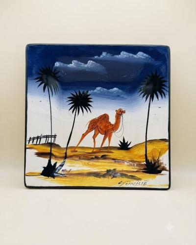 Hand-Painted Tunisian Ceramic Decorative Plaque - Oasis Camel & Palm